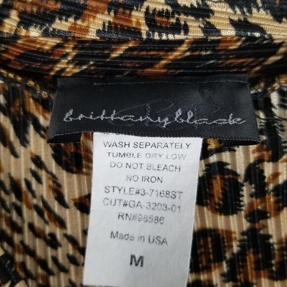 Brittany Brown Black Gold Animal Print Vintage Pleated Tunic Top Tie Waist M - Picture 4 of 4